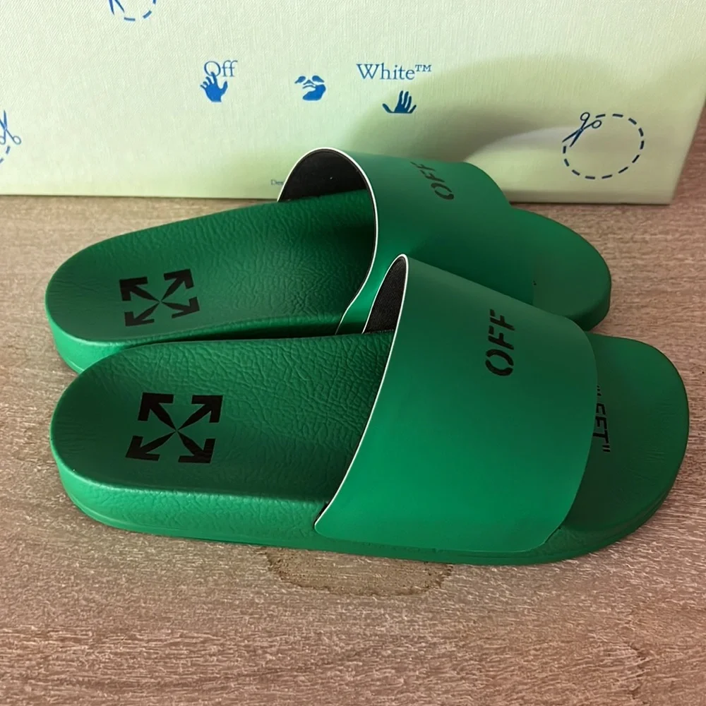 Off White Women Pool Slides - Picture 3 of 6